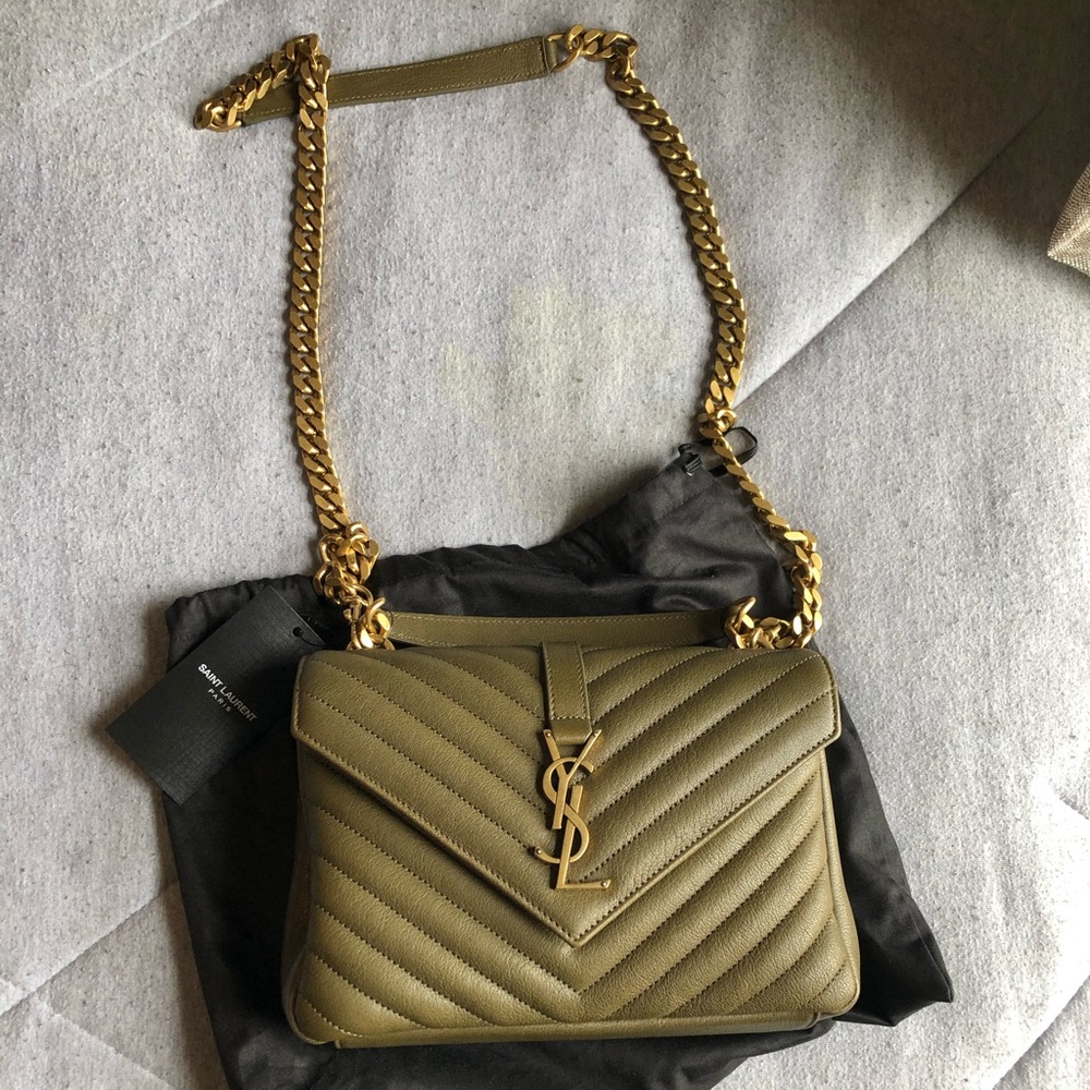 BNWT YSL MEDIUM COLLEGE BAG IN SEAWEED WITH GOLD HARDWARE